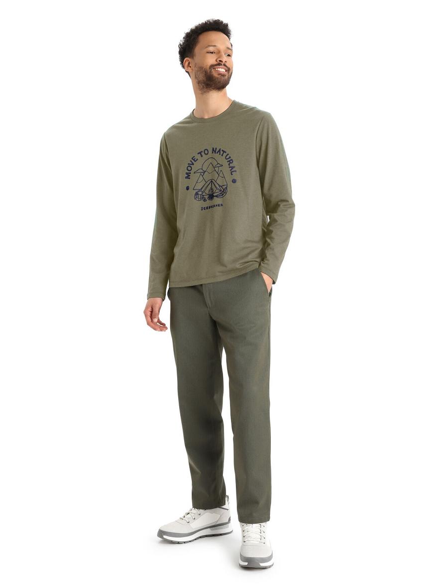 Icebreaker Merino Central Classic T-Shirt Canopy Camper Férfi Long Sleeve Olivazöld | HU 1225DFMN